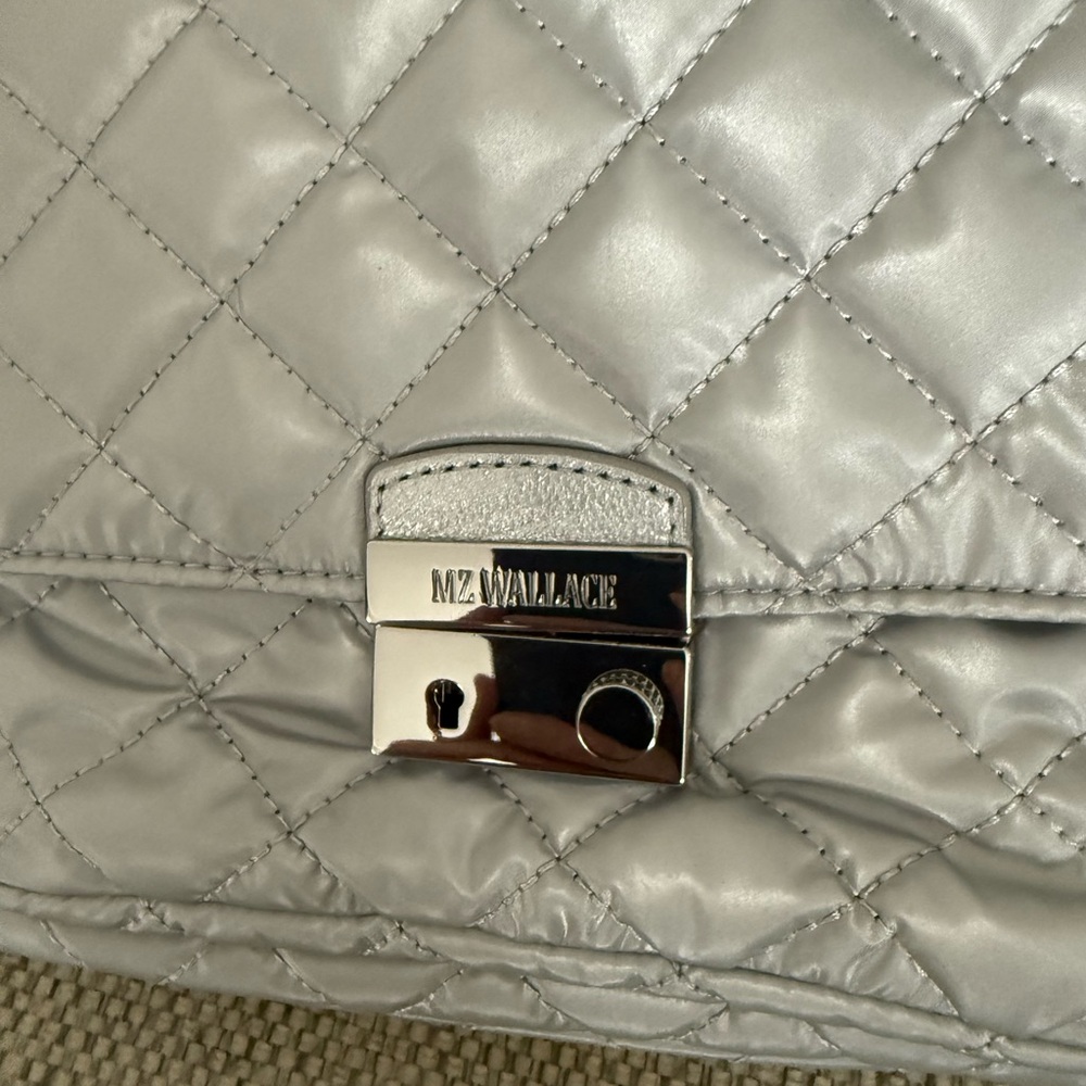 Mz Wallace Silver Oyster Crosby Lock Medium Crossbody Bag - Picture 3 of 11